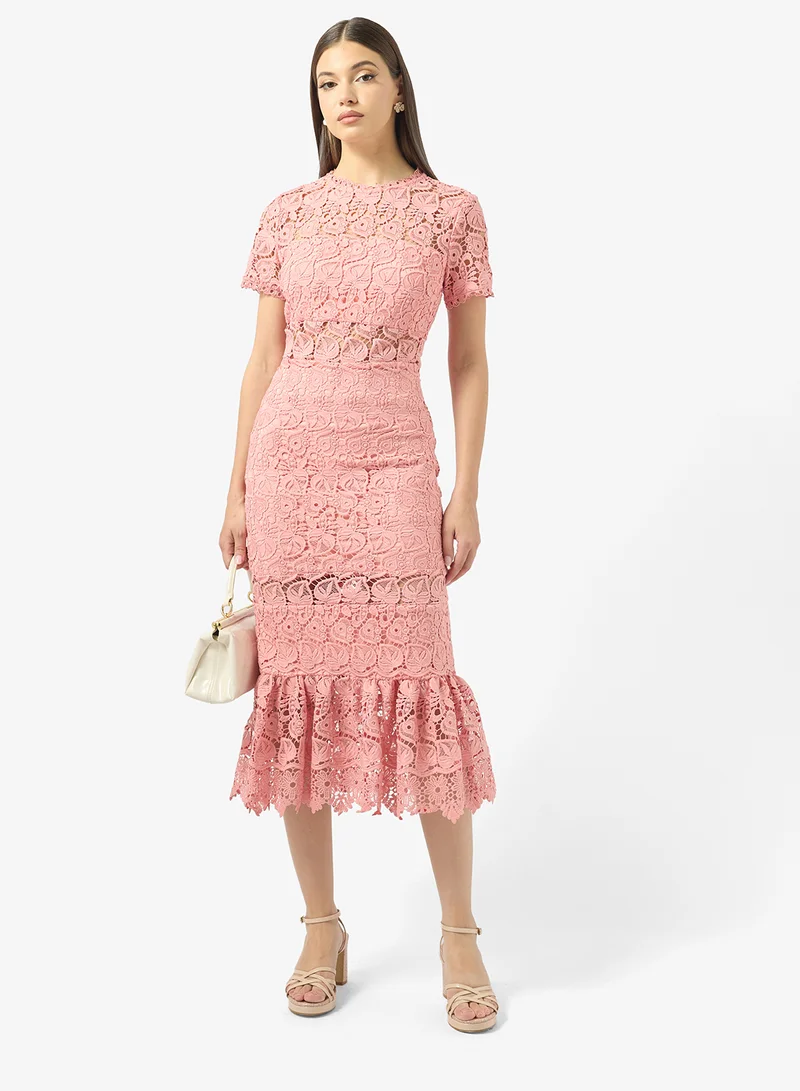 Just Me  Tiered Lace Detailed Short Sleeve Midi Dress for Women | Best Price UAE